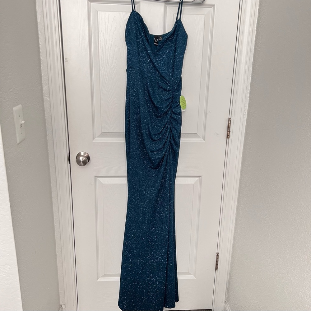 Teal Glitter Formal Dress w/slit 👗 NWT